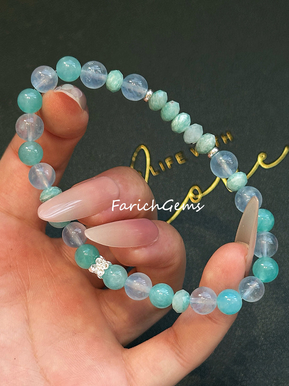 Amazonite Aquamarine Beaded Crystal Bracelet 6+6mm
