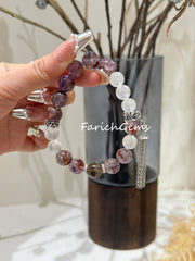 Purple Phantom Quartz Smoky Quartz Blue Moonstone Beaded Crystal Bracelet 10+9mm
