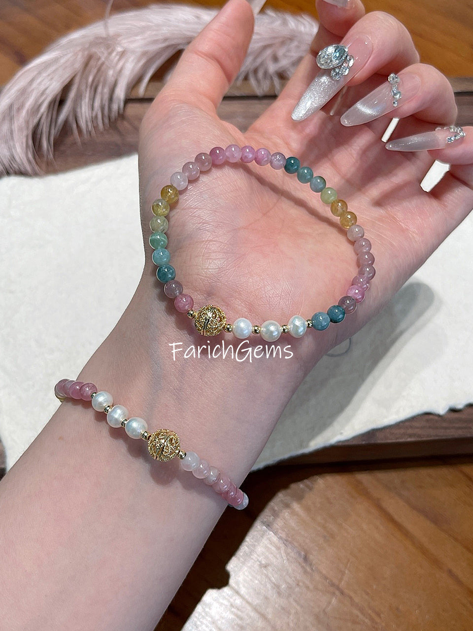 Pearl Tourmaline Beaded Crystal Bracelet 4.5mm