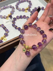 Top Grade Natural Amethyst Beaded Crystal Bracelet 10mm