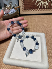 Blue Fluorite White Snowflake Phantom Quartz Clear Azeztulite Quartz Beaded Crystal Bracelet 11+14mm