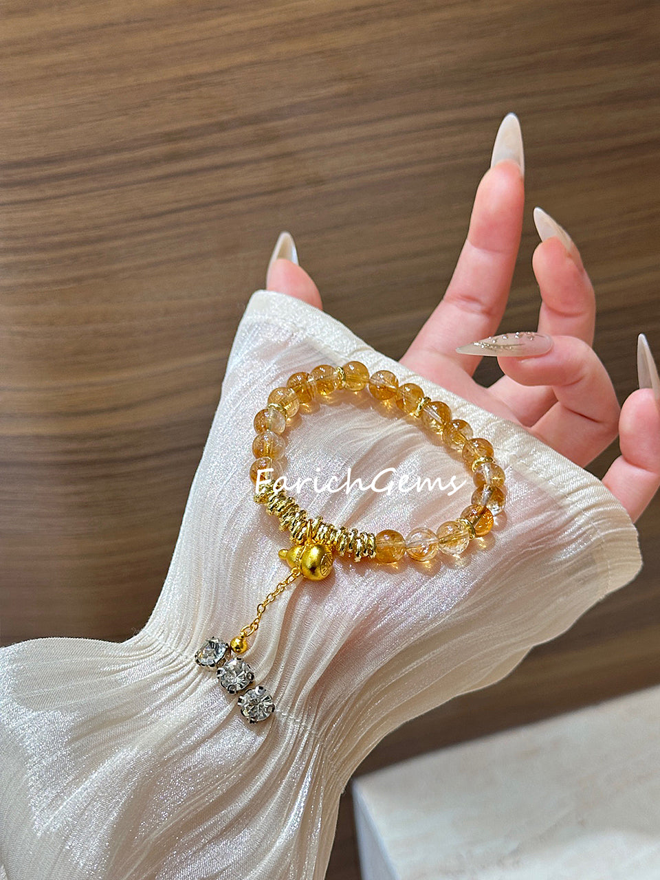 Citrine Quartz Copper Accessories Beaded Crystal Bracelet 7mm+