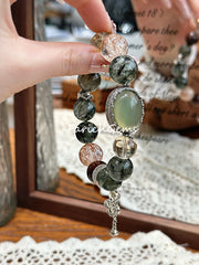 Green Rutilated Quartz Black & Gold Super 7 Citrine Beaded Crystal Bracelet 12+14mm