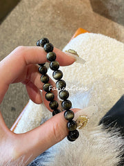 Natural Golden Sheen Obsidian Beaded Crystal Bracelet 8/10/12/14/16/18mm