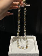 Demagnetized Clear Quartz Beaded Crystal Necklace 10mm