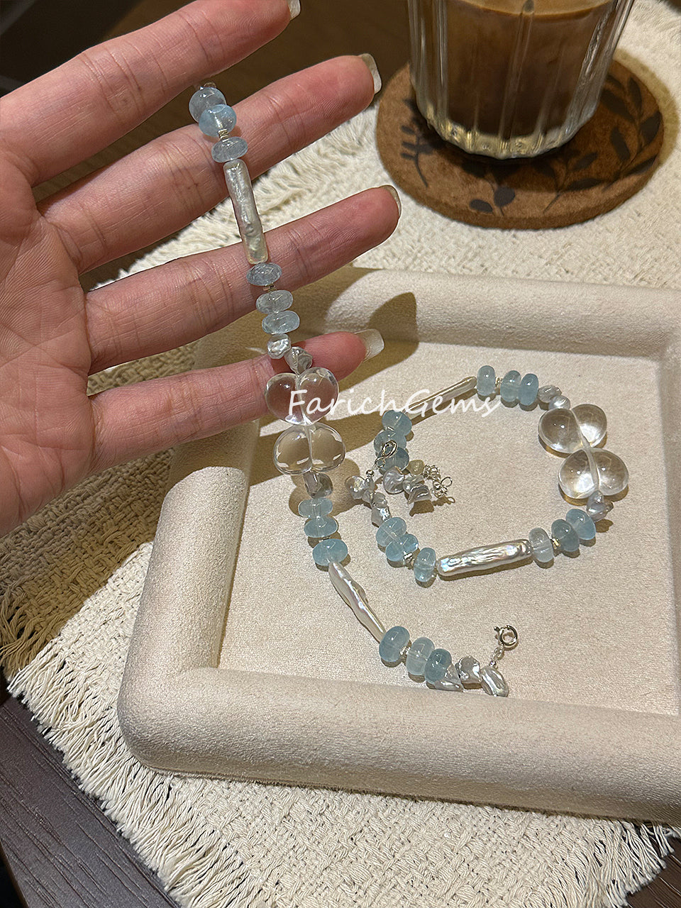 Clear Quartz Blue Topaz Pearl Beaded Crystal Bracelet