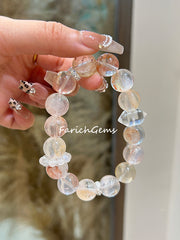 Koi Hematoid Quartz Clear Quartz Blue Moonstone Beaded Crystal Bracelet 13mm