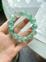 Natural Green Feather Fluorite Beaded Crystal Bracelet, Snowflake Fluorite Bracelet