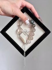 Nepal Clear Quartz Green Phantom Quartz Blue Rutilated Quartz Beaded Crystal Bracelet 12+15mm