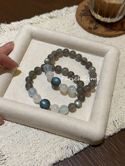 Labradorite Blue Moonstone Aquamarine Beaded Crystal Bracelet 9+10+12mm