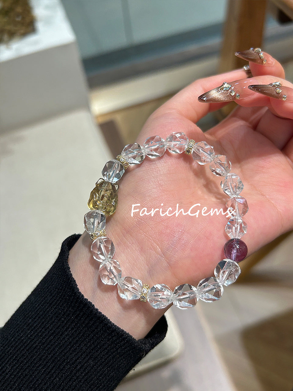 Clear Quartz Amethyst Bear Shaped Citrine Beaded Crystal Bracelet 8+8.5mm