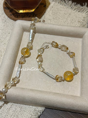 Yellow Hematoid Quartz Citrine Pearl Beaded Crystal Bracelet