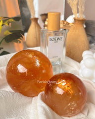 Natural Honey Yellow Calcite Sphere, Orange Iceland Calcite Sphere