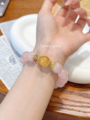 Rose Quartz Citrine Beaded Crystal Bracelet 14+16mm