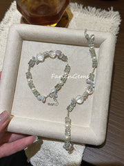Green Quartz Clear Quartz Pearl Beaded Crystal Bracelet