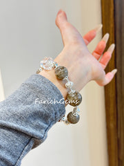 Layered Phantom Quartz Clear Quartz Beaded Crystal Bracelet 14/16+11mm