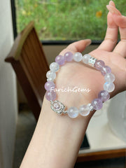 Blue Moonstone Amethyst Azeztulite Quartz Beaded Crystal Bracelet 9mm