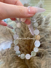 Green Rutilated Quartz Clear Azeztulite Quartz White Rutilated Quartz Beaded Crystal Bracelet 10+9mm