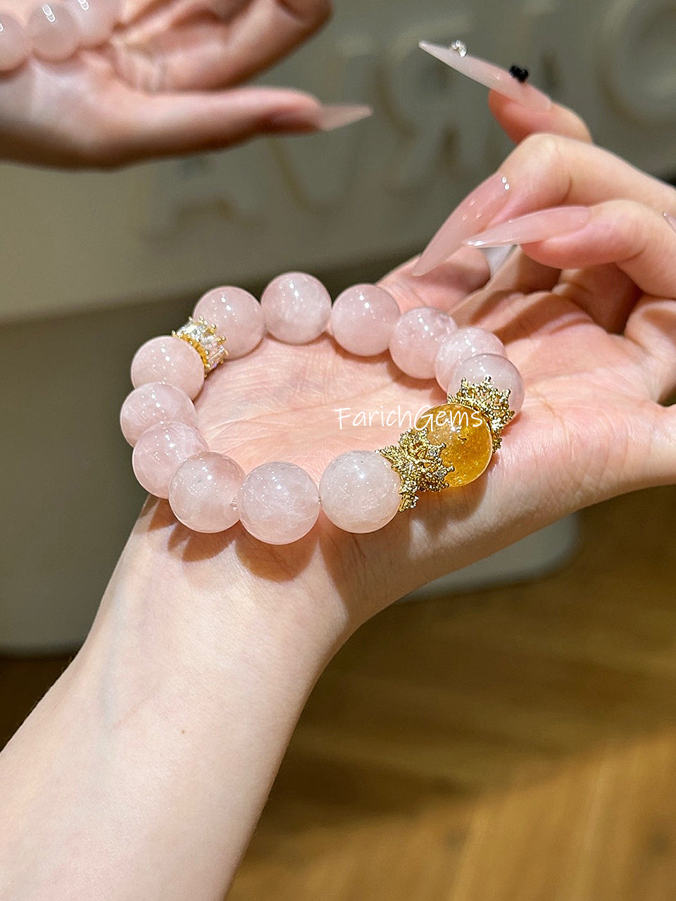 Rose Quartz Citrine Beaded Crystal Bracelet 14+16mm