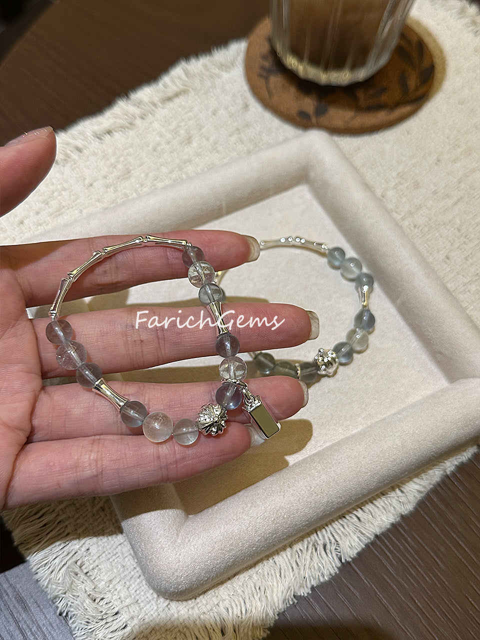 Lake Blue Aquamarine Beaded Crystal Bracelet 7mm