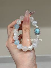 Blue Moonstone Aquamarine Larimar Beaded Crystal Bracelet 11.5+11mm