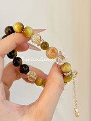 Golden Yellow Tiger's Eye Stone Citrine Beaded Crystal Bracelet