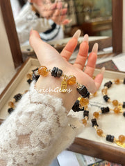 Citrine Quartz Sandalwood Beaded Crystal Bracelet 10+8mm