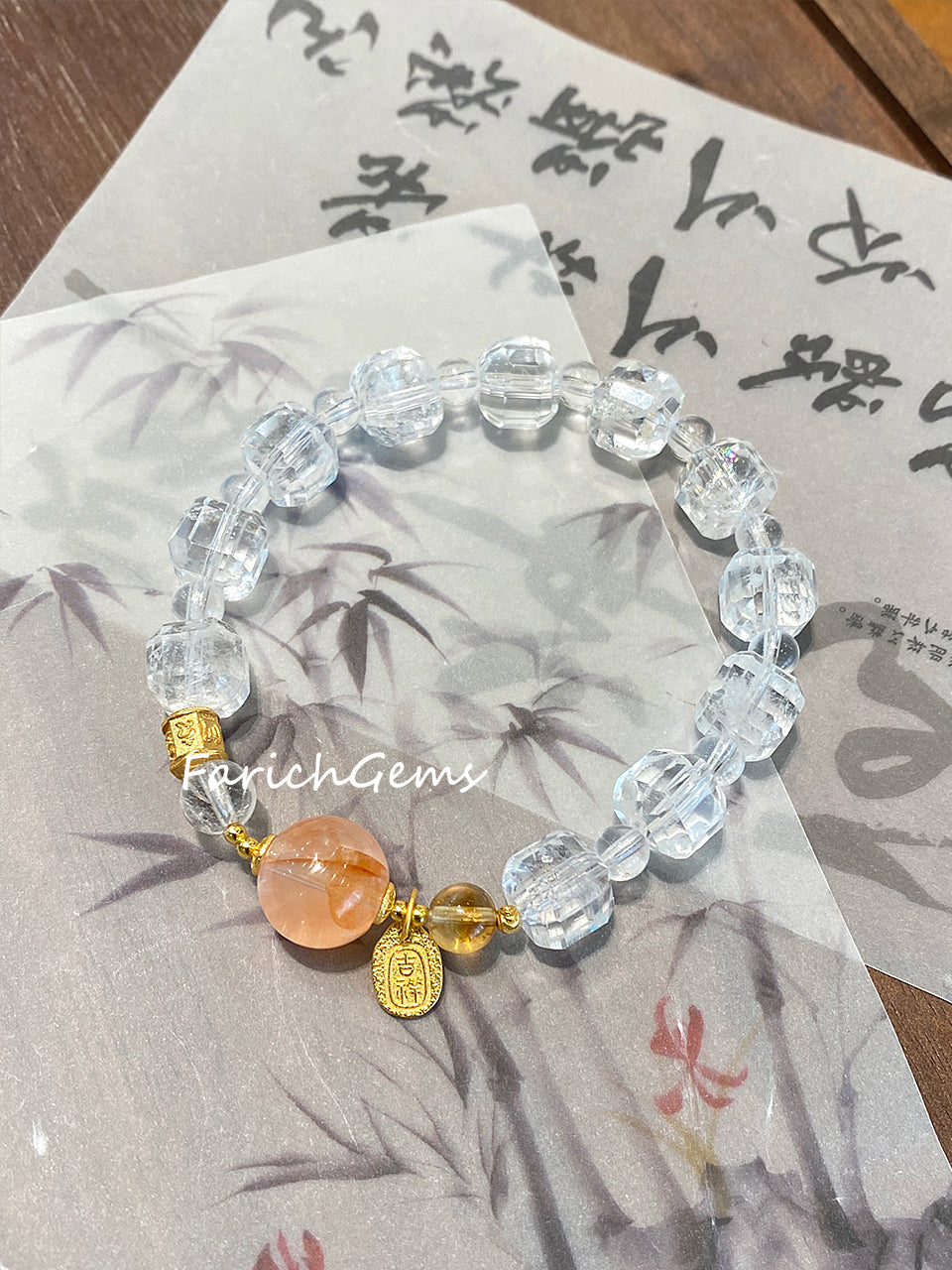 Fire Hematoid Quartz Citrine Clear Quartz Beaded Crystal Bracelet 12+6mm