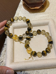 Yellow Hematoid Quartz Yellow Tiger's Eye Stone Citrine Beaded Crystal Bracelet 12-14mm