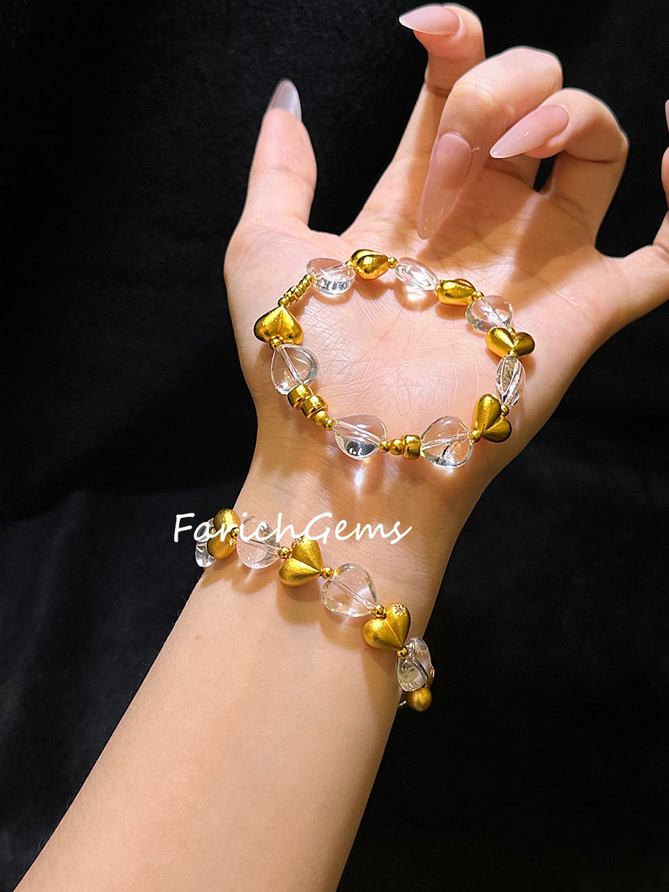 Clear Quartz Love Shaped Copper Accessories Beaded Crystal Bracelet