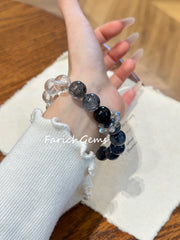 Kyanite Aquamarine Black Rutilated Quartz Obsidian Clear Azeztulite Gray Moonstone Beaded Crystal Bracelet 12+4.5mm
