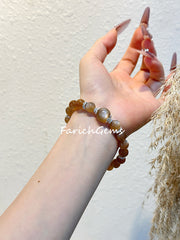 Natural Peach Moonstone Beaded Crystal Bracelet 8/12mm