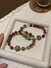 Rutilated Quartz Four-Season Phantom Quartz Clear Quartz Red Hematoid Quartz Beaded Crystal Bracelet 8-9mm