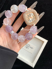 Lavender Amethyst Clear Quartz White Phantom Quartz Beaded Crystal Bracelet Watch
