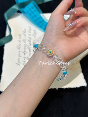 Natural Turquoise Clear Quartz Beaded Crystal Bracelet