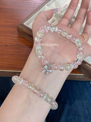 Rose Quartz Prehnite Clear Quartz Beaded Crystal Bracelet 7mm