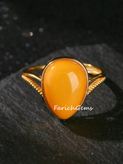 Adjustable Natural Amber Sterling Silver Ring