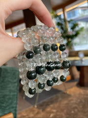 Ice-clear Green Rutilated Quartz Beaded Crystal Bracelet 8+11mm