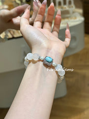 Blue Moonstone Aquamarine Larimar Beaded Crystal Bracelet 11.5+11mm