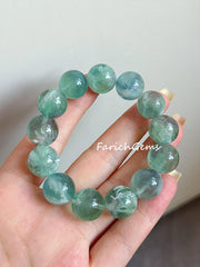Natural Green Feather Fluorite Beaded Crystal Bracelet, Snowflake Fluorite Bracelet