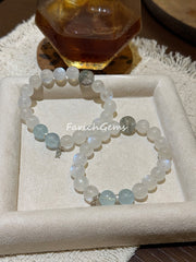 Blue Moonstone Aquamarine Green Phantom Quartz Beaded Crystal Bracelet 9+12mm