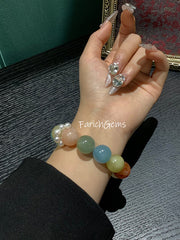 Morganite Yellow Fire Hematoid Quartz Beaded Crystal Bracelet 15-16mm