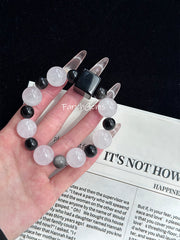 Rose Quartz Silver Obsidian Beaded Crystal Bracelet 8+15mm