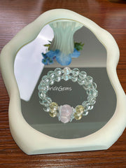 Green Azeztulite Rose Quartz Citrine Azeztulite Beaded Crystal Bracelet 10+12+9mm