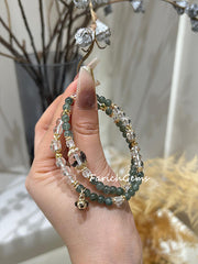Double Wrap Green Rutilated Quartz Green Phantom Quartz Clear Quartz Beaded Crystal Bracelet 5+10+5.5mm