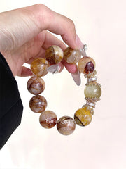 Yellow Hematoid Quartz Golden Lepidolite Beaded Crystal Bracelet 18mm