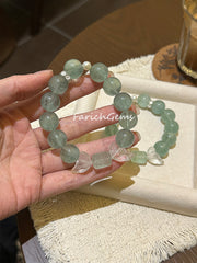 Green Fluorite Clear Quartz Pearl Beaded Crystal Bracelet 14mm