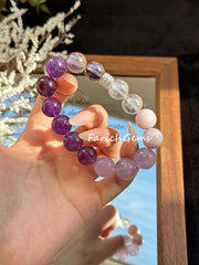 Amethyst Clear Azeztulite Quartz Kunzite Beaded Crystal Bracelet 11+12mm