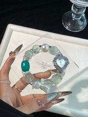 Green Fluorite Amazonite Beaded Crystal Bracelet Watch 16mm