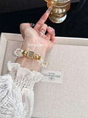 Clear Quartz White Phantom Quartz Beaded Crystal Bracelet 14/15mm